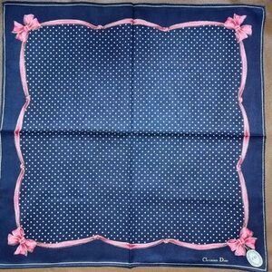 Christian Dior Navy and Pink Polka Dot Scarf